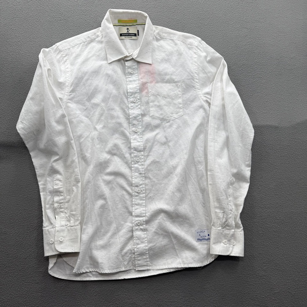 Scotch & Soda Shirt Mens Medium White Speckled Long Sleeve Button Up Poolside